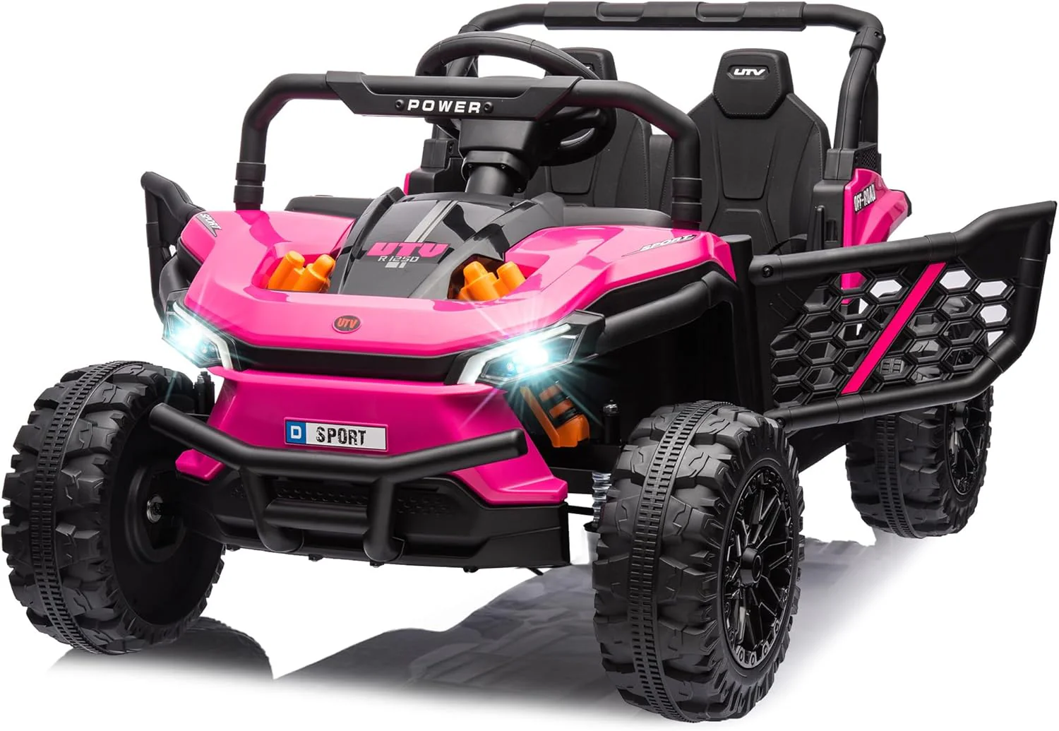 12-volt UTV scooter electric children's play vehicle, single-seat, equipped with a parent remote control, hinged doors, LED lights and Bluetooth MP3 player (white)