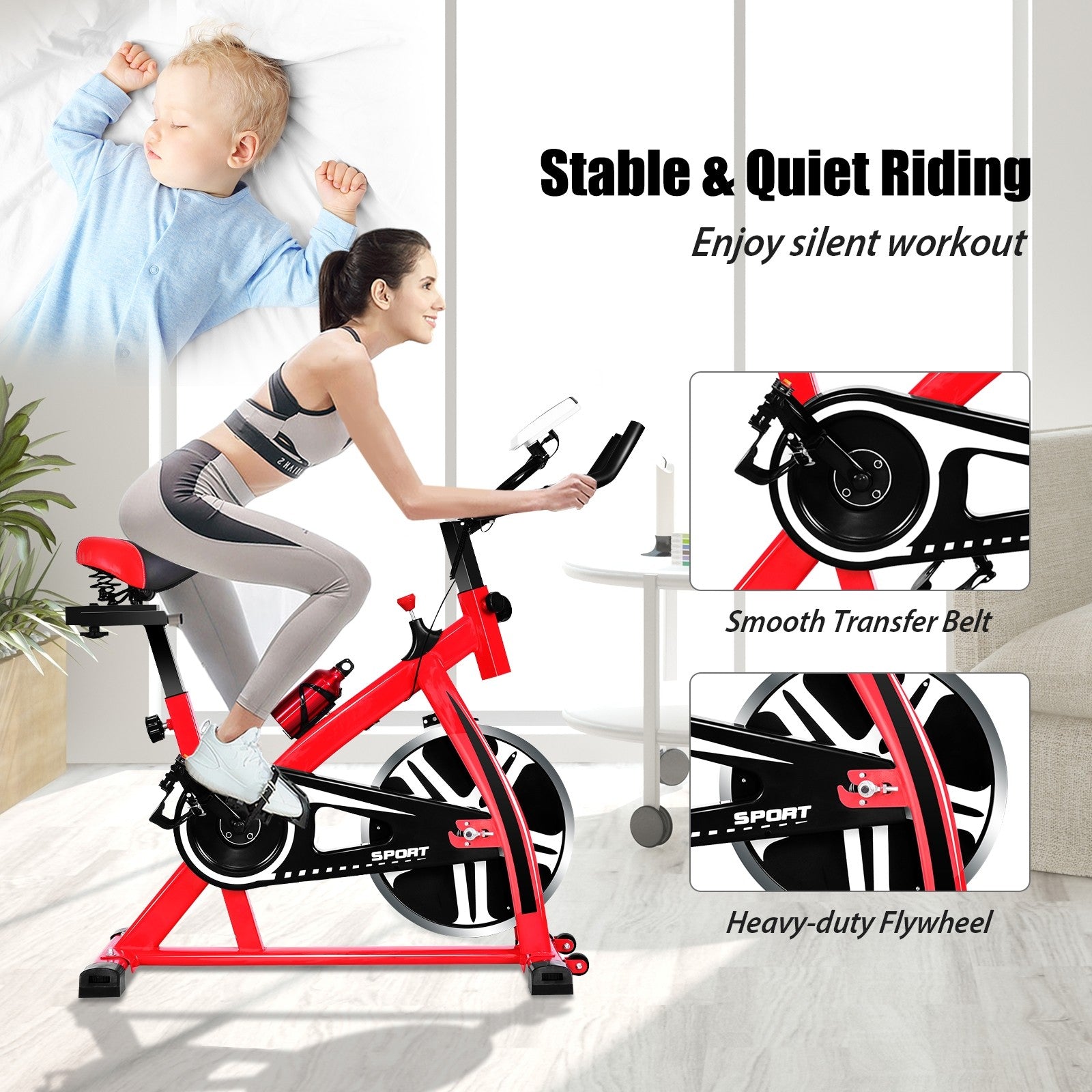 Indoor Cycling Bike, Stationary Bicycle Exercise Bike with Flywhee