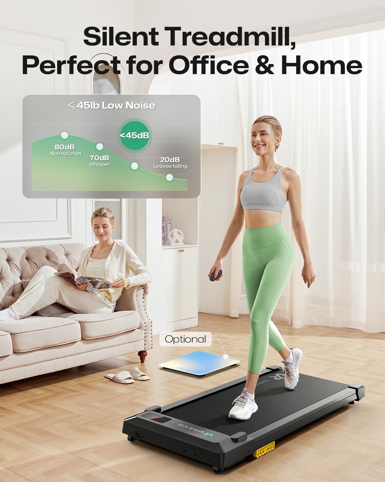 UREVO Smart Walking Pad, Compact Under Desk Treadmill