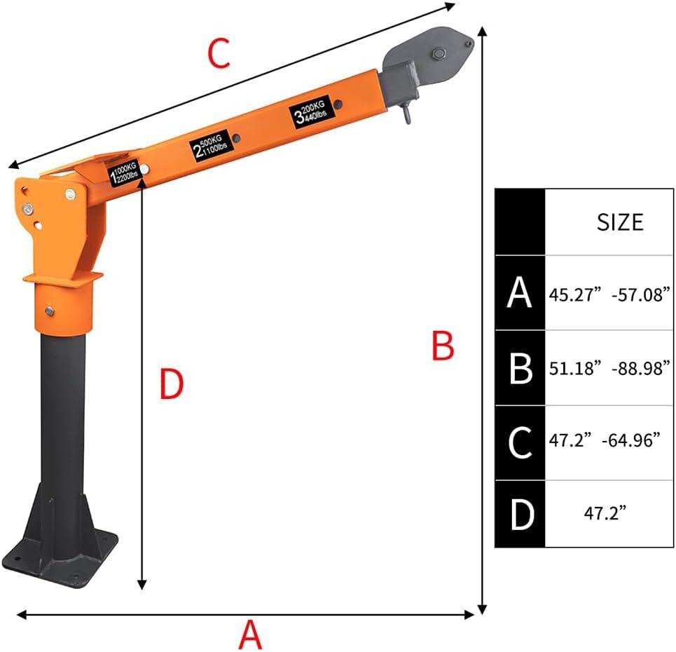 1100lb Folding Dismountable Household Hoist Truck Crane with Electric Hoist (110V) – 880lb Pulling Force, Jib Cranes for Factory, Warehouse, Construction