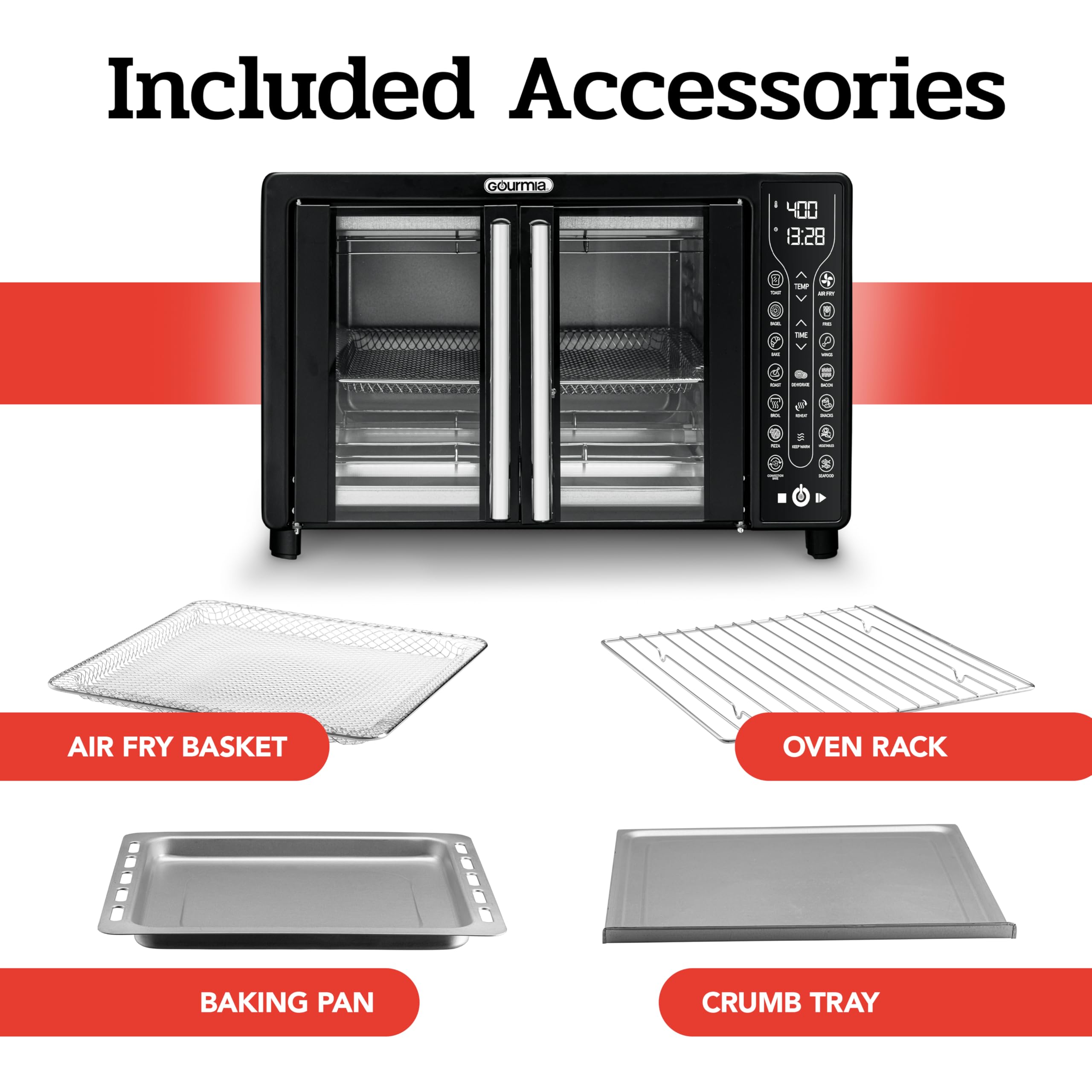 Gourmia Toaster Oven Air Fryer Combo 17 Cooking Presets