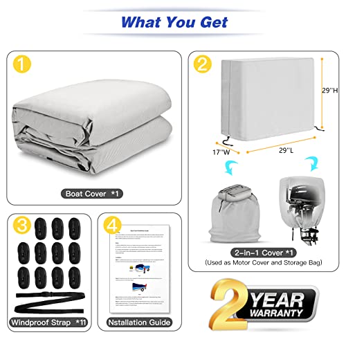 Fuprosico 600D Waterproof Winter Boat Cover with Motor Cover 17-19 ft Fits Bass Boat