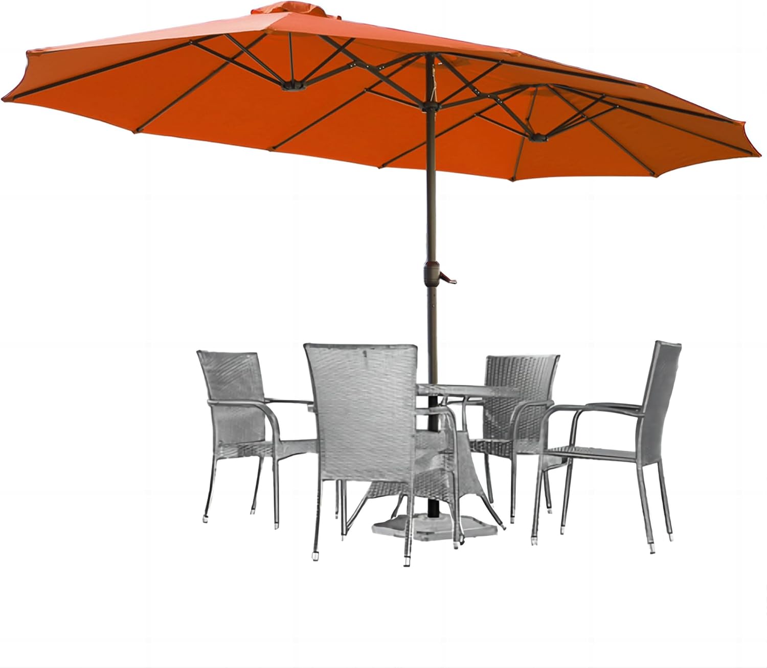 15ft Patio Umbrella with Solar Lights, Large Double Umbrella Outdoor, Rectangle 180''x106'' Umbrellas with 156 PCS LED Lights and Crank Handle for Backyard Deck Pool Shade in Black(1.9