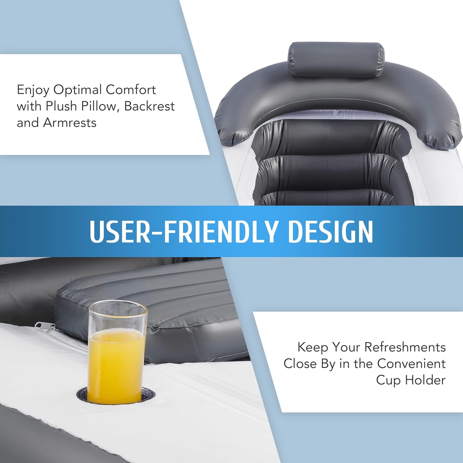 Inflatable Adult Bath Tub, Free-Standing Blow Up Bathtub with Foldable Portable Feature for Adult Spa with Electric Air Pump (High-Density PVC)