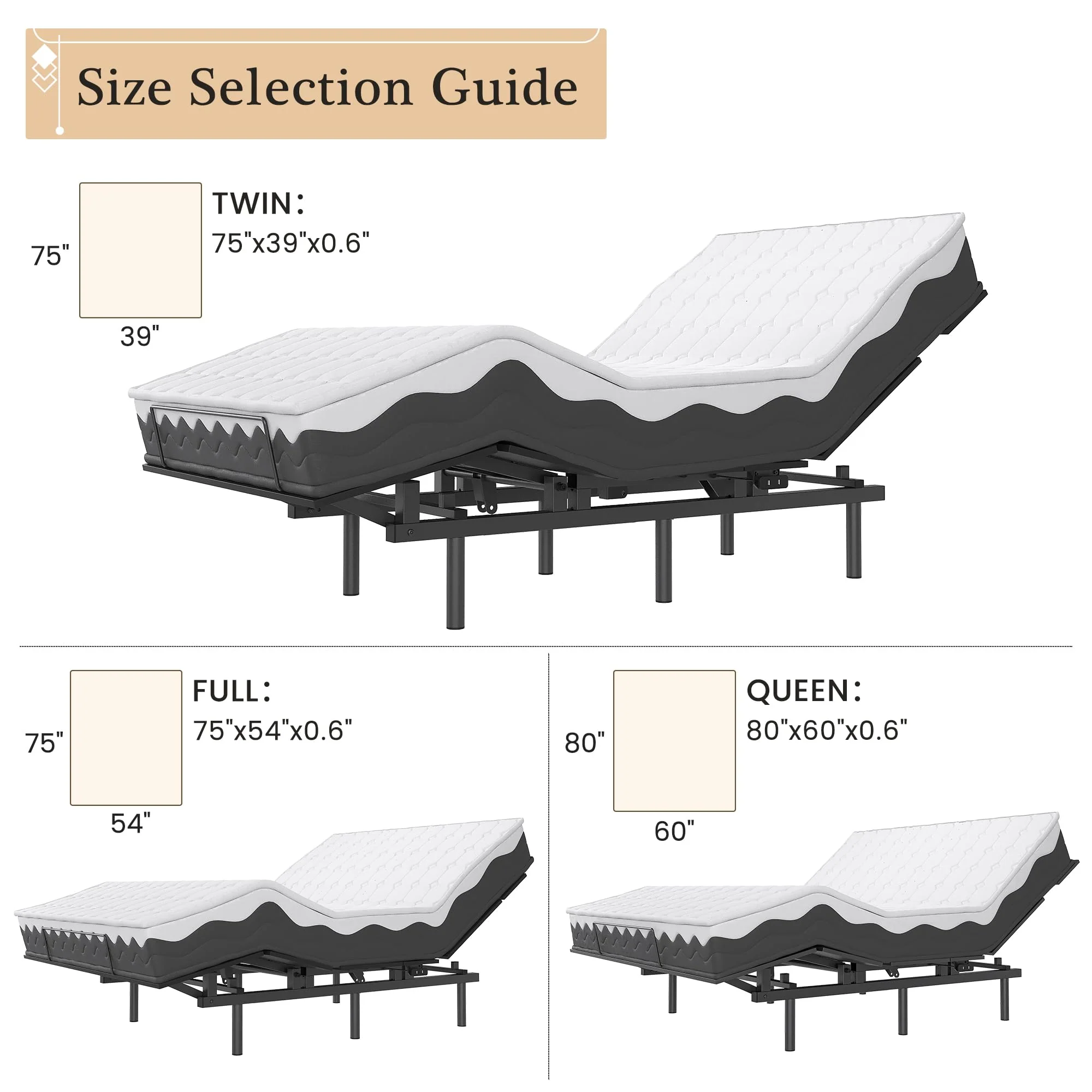 Adjustable Bed Frame -Wireless Remote -Memory Function -Adjustable Bed Base -Head and Foot Lift Incline -Zero Gravity -Quiet Motorfor Lying Down, Reading, Watching TV,Fatigue,Backache[Twin]