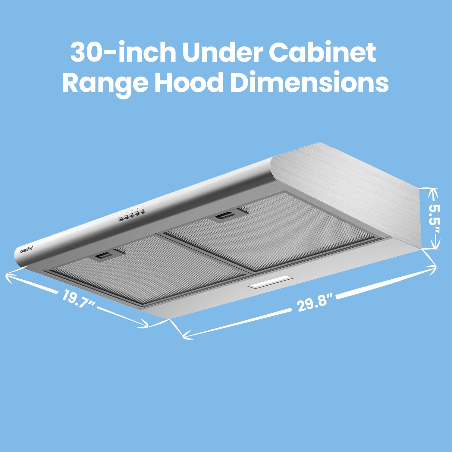 Comfee 30 inch Under Cabinet Ducted/Ductless Convertible Slim Vent Durable Stainless Steel Kitchen Reusable Filter