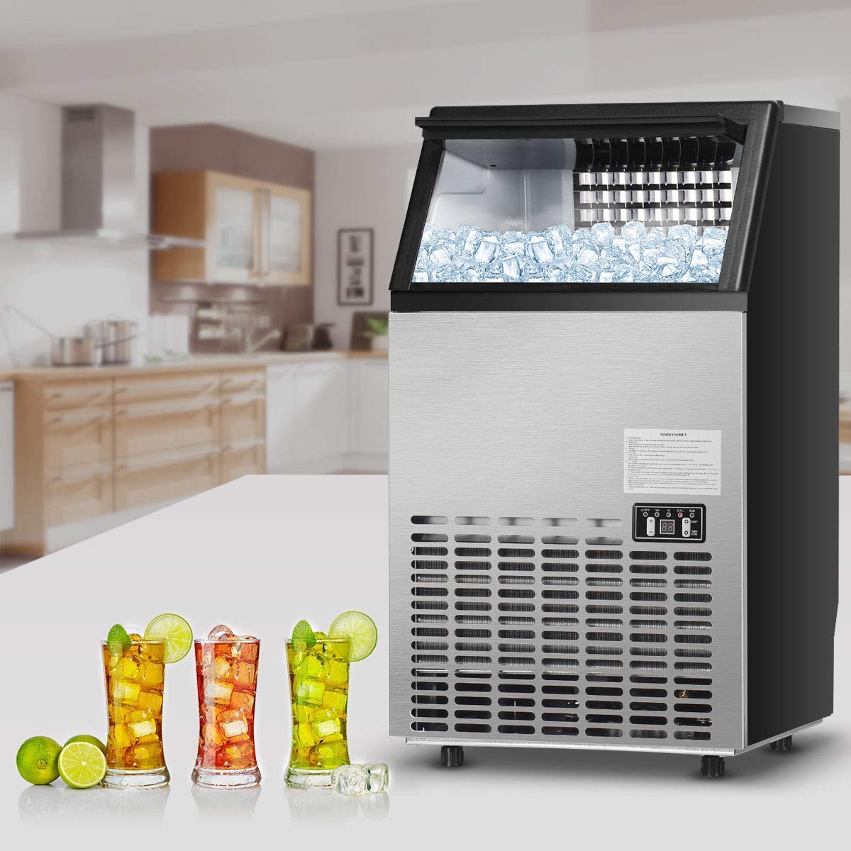 2025 Commercial Home Ice Maker Machine, Built-in Stainless Steel Electric Ice Cube Maker, 33lbs Storage Capacity & Ice Shovel