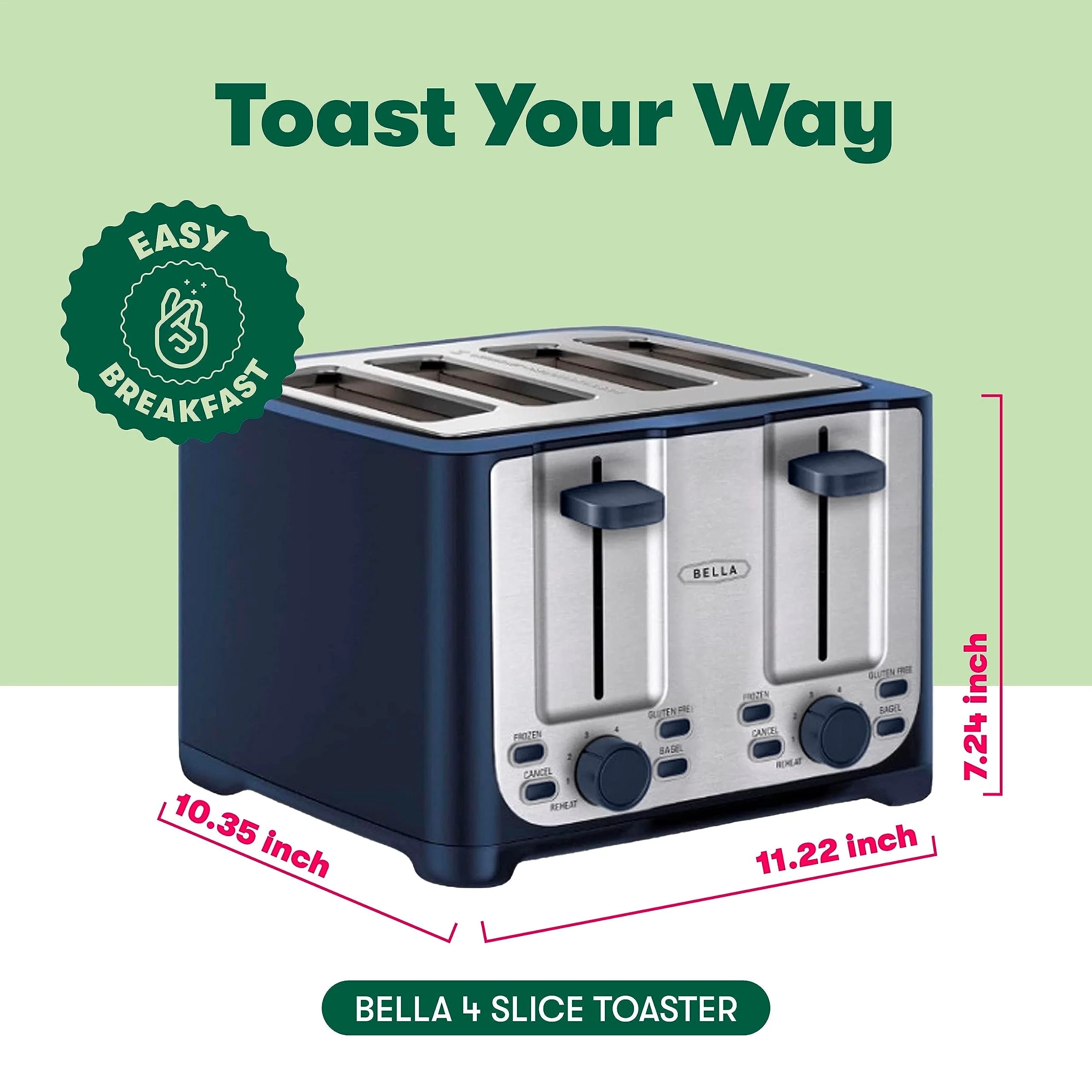 4 Slice Toaster with Auto Shut Off - Extra Wide Slots & Removable Crumb Tray and Cancel, Defrost & Reheat Function