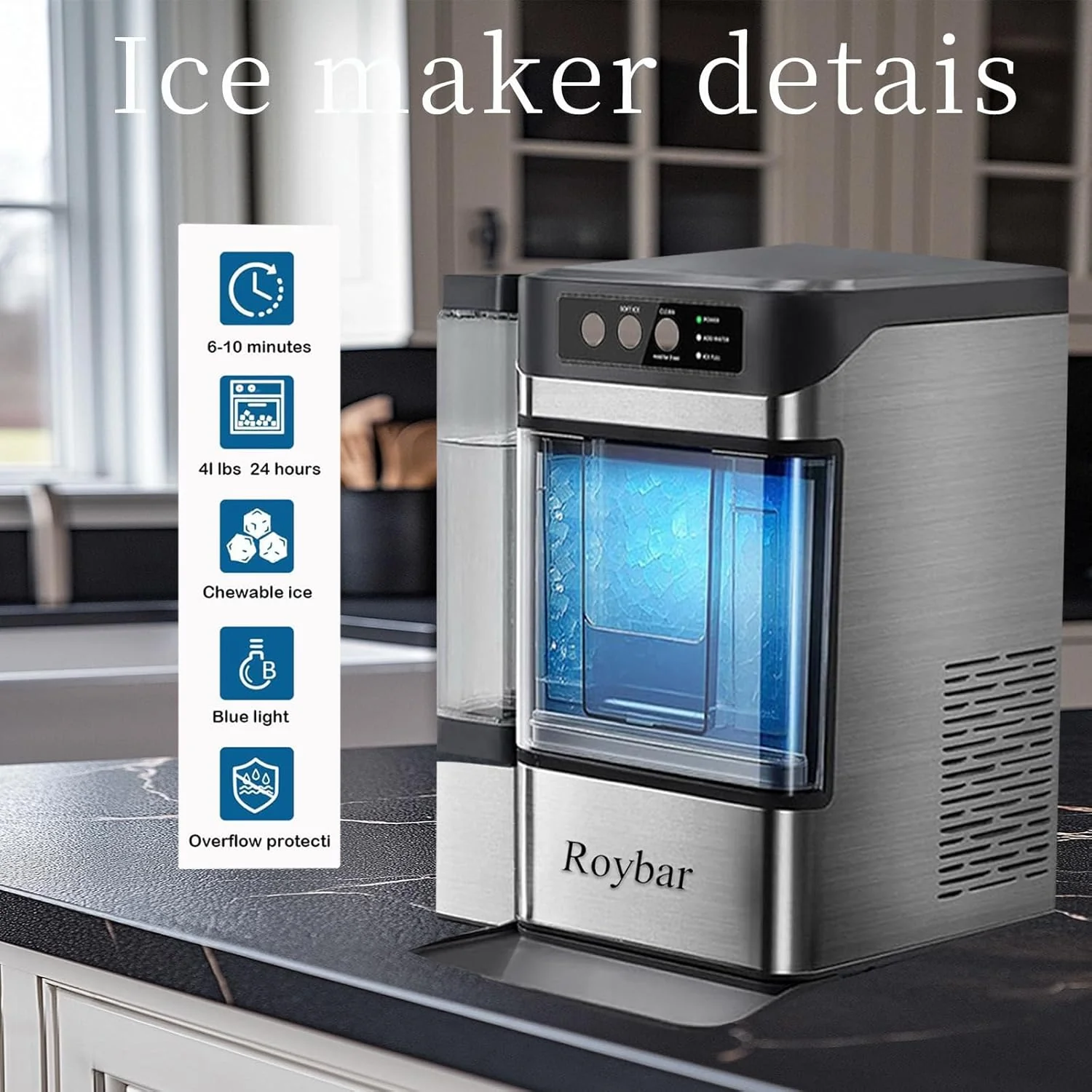 Large Capacity Ice Makers Countertop One-Click Operation Self-Cleaning Portable Ice Maker 41lbs/24H with There is A Detachable 3L Water Tank Ice Machine for Home,Bar,Office