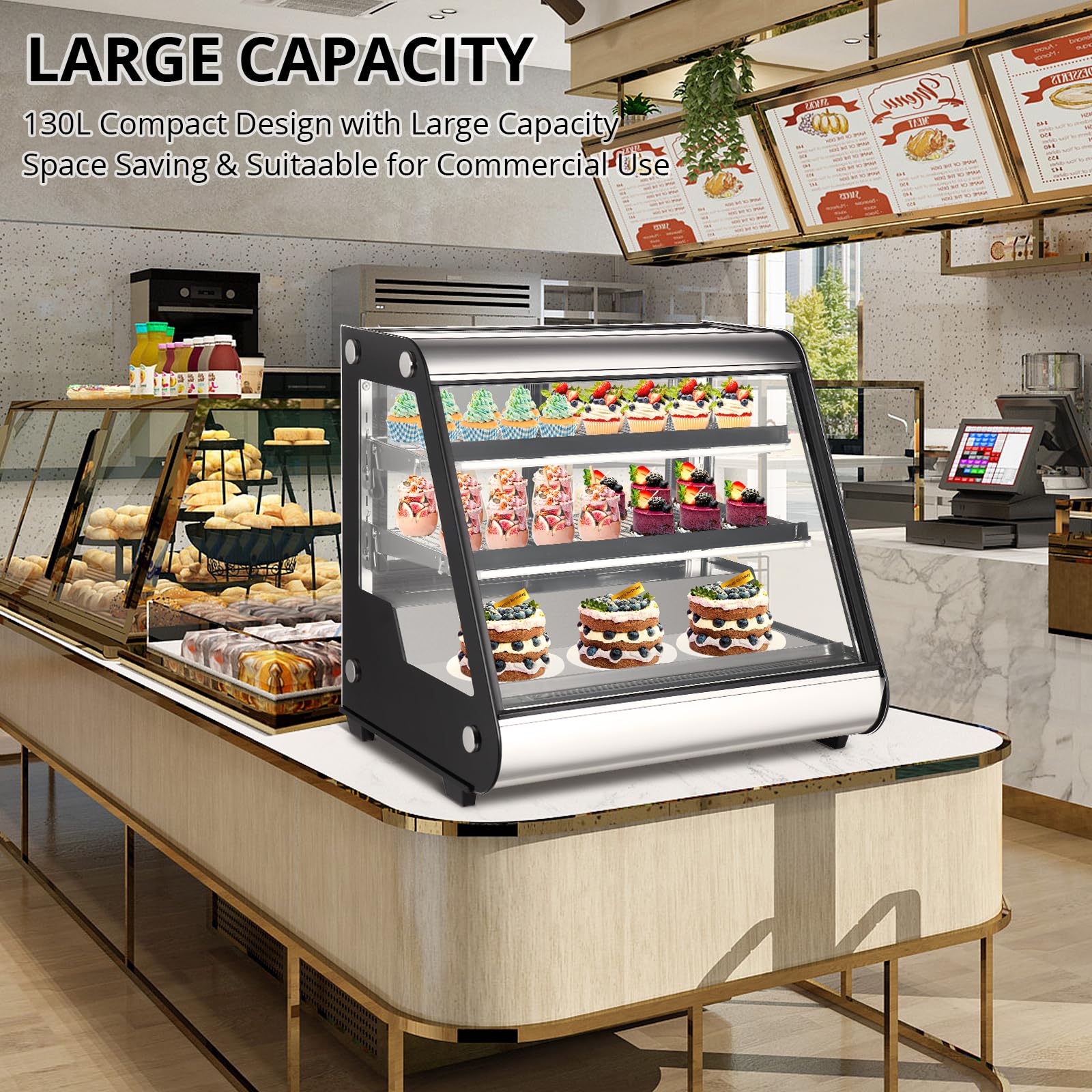 2025 Commercial Refrigerator Display Case 130L (4.6 Cu.FT) – Auto Defrost, Tempered Glass + LED Lighting, Countertop Commercial Use