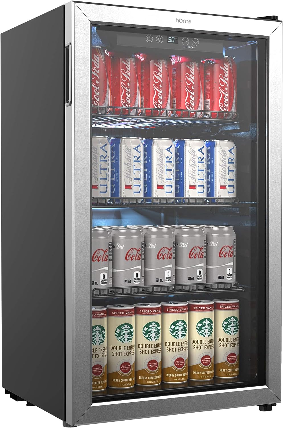 2025 hOmeLabs Beverage Refrigerator and Cooler - 120 Can Mini Fridge with Glass Door for Soda Beer or Wine