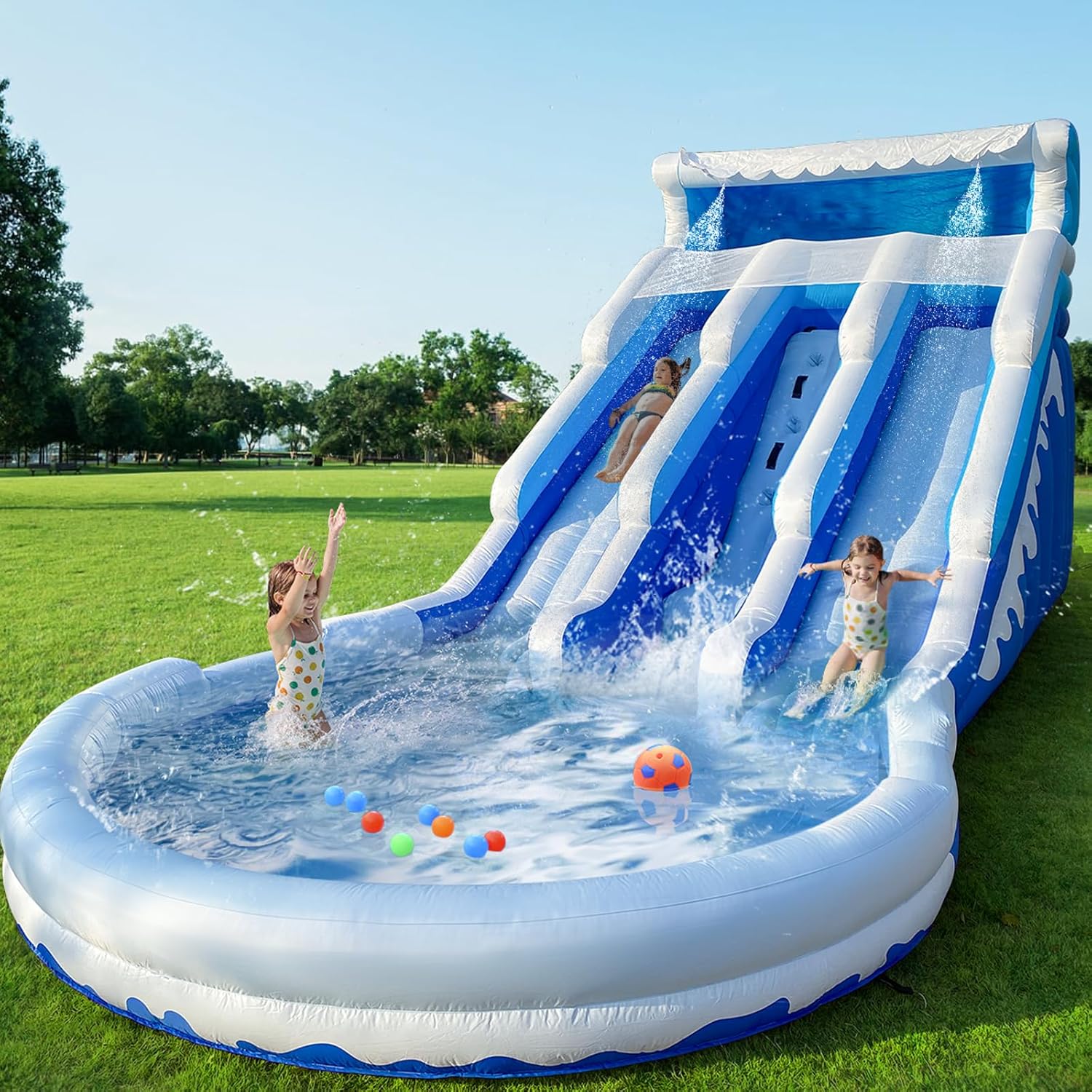 2025 Large Inflatable Water Slide Swimming Pool Play Center, Commercial Grade Lightweight Premium Water Slide Bounce House 20.6x9.5x9.3Ft for Kids and Adults (with Blower)