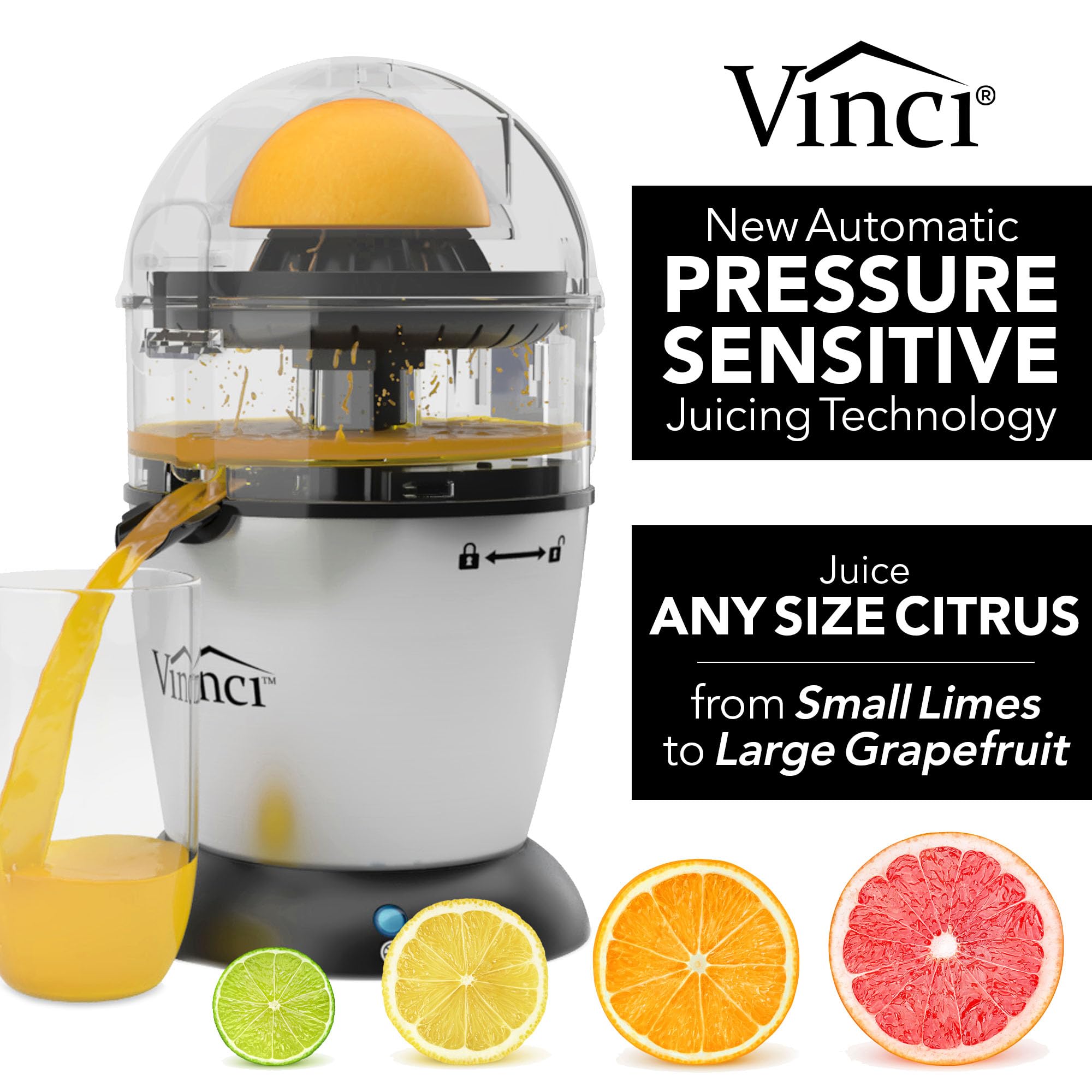 Vinci Hands Free Electric Citrus Juicer, 1-Button Juicer Machine