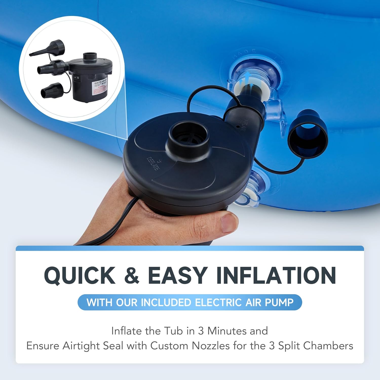 Inflatable Adult Bath Tub, Free-Standing Blow Up Bathtub with Foldable Portable Feature for Adult Spa with Electric Air Pump (High-Density PVC)