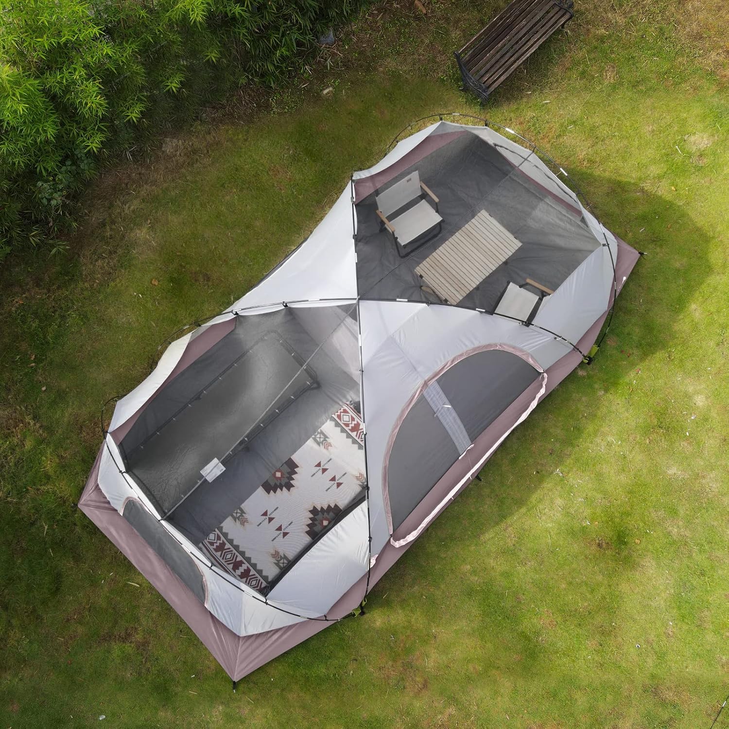 Camping Tent 10-Person-Family Tents, Parties, Music Festival Tent, Big, Easy Up, 5 Large Mesh Windows, Double Layer, 2 Room, Waterproof, Weather Resistant, 18ft x 9ft x78in