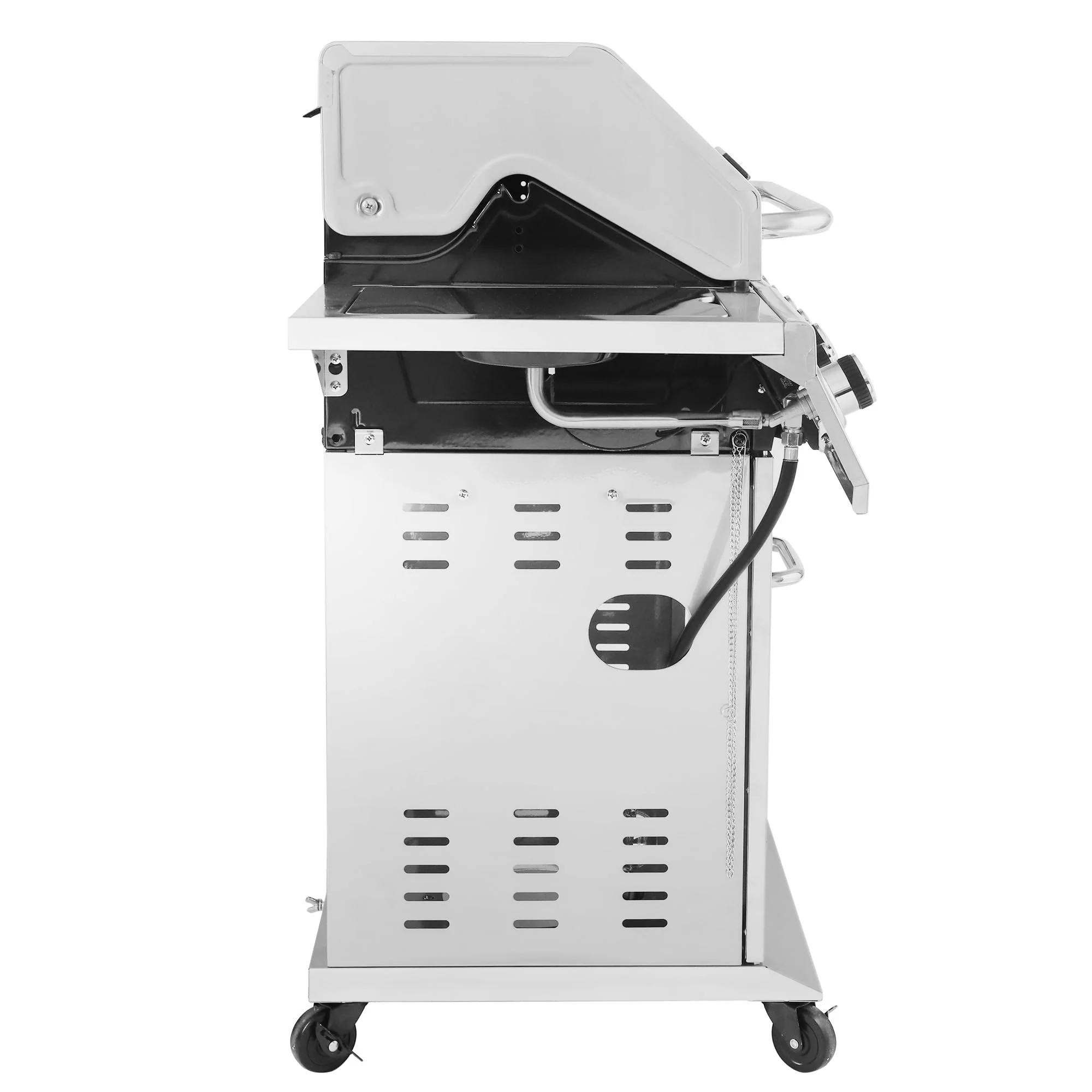 Stainless Steel Gas Grill, Premier 6-Burner Propane Grill with Sear Burner and Side Burner, 74,000 BTU, Cabinet Style, Outdoor BBQ Party Grill, Silver