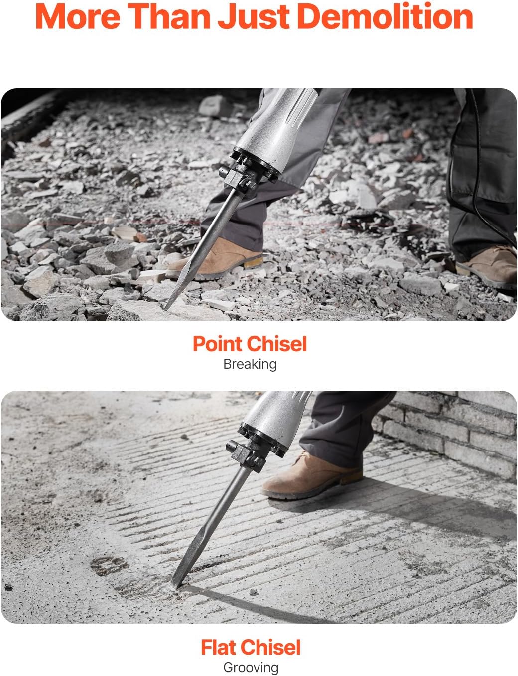 Demolition Jack Hammer, 1350 BPM Concrete Breaker 6pcs Chisels Bit Chipping with Case, 2200W Electric Jackhammer Heavy Duty, Black