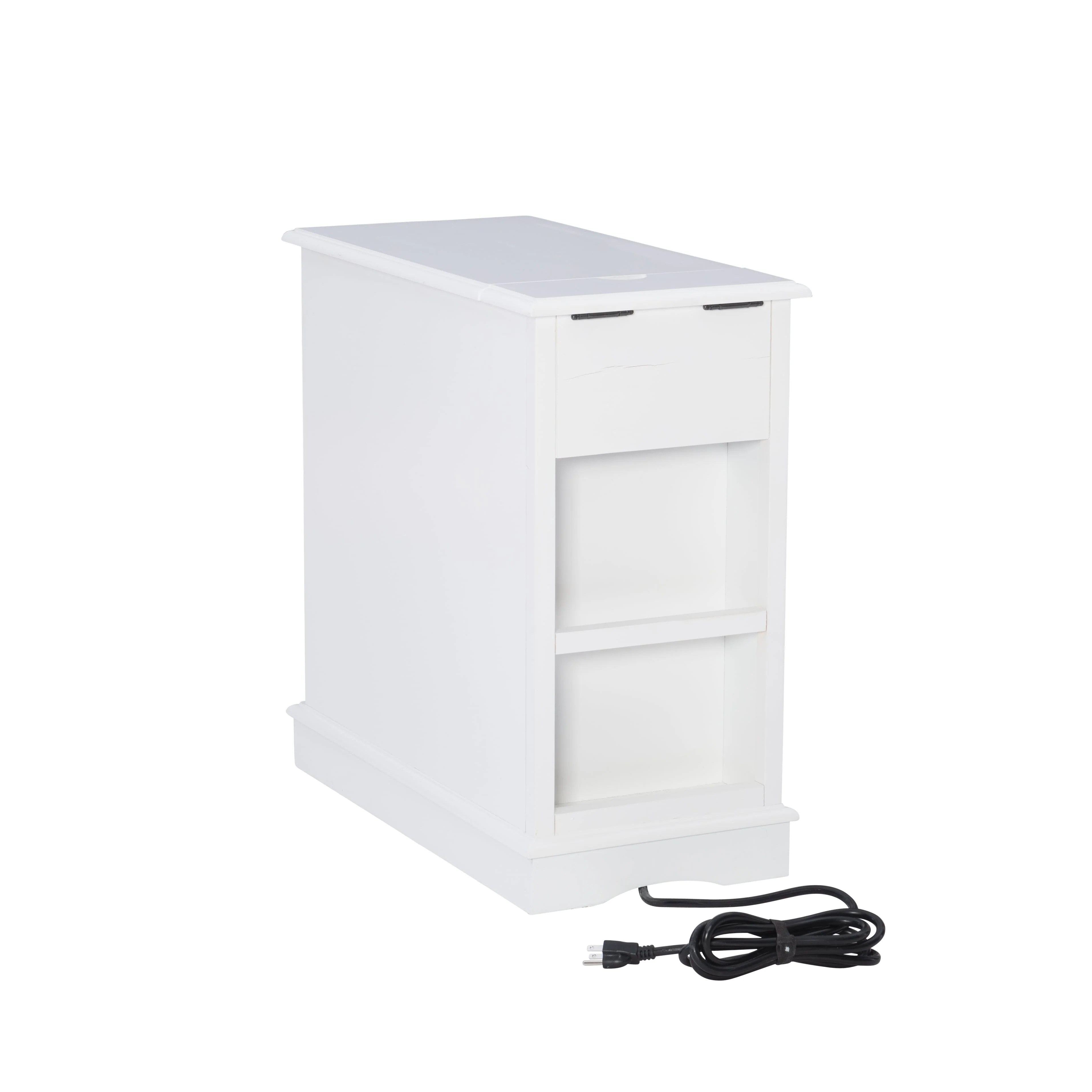 Linon Bartow Wood Multi Function Storage Accent Table Charging Station in White