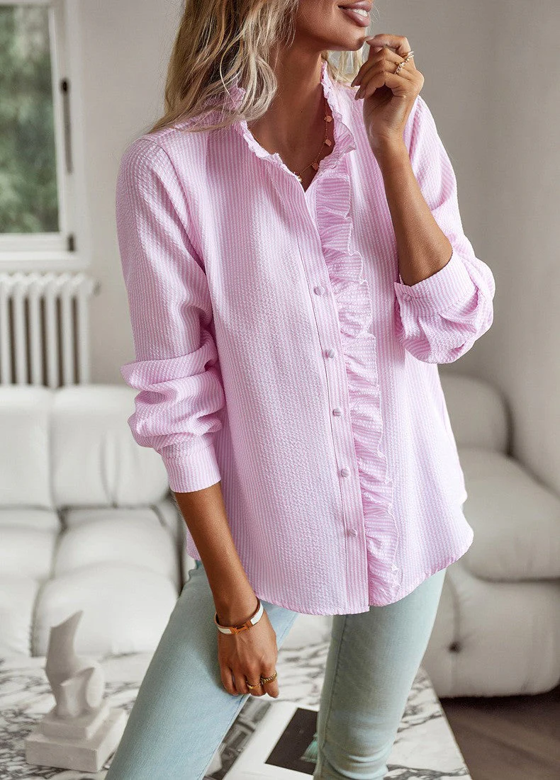 Bianca Striped Ruffle Button-Up Blouse