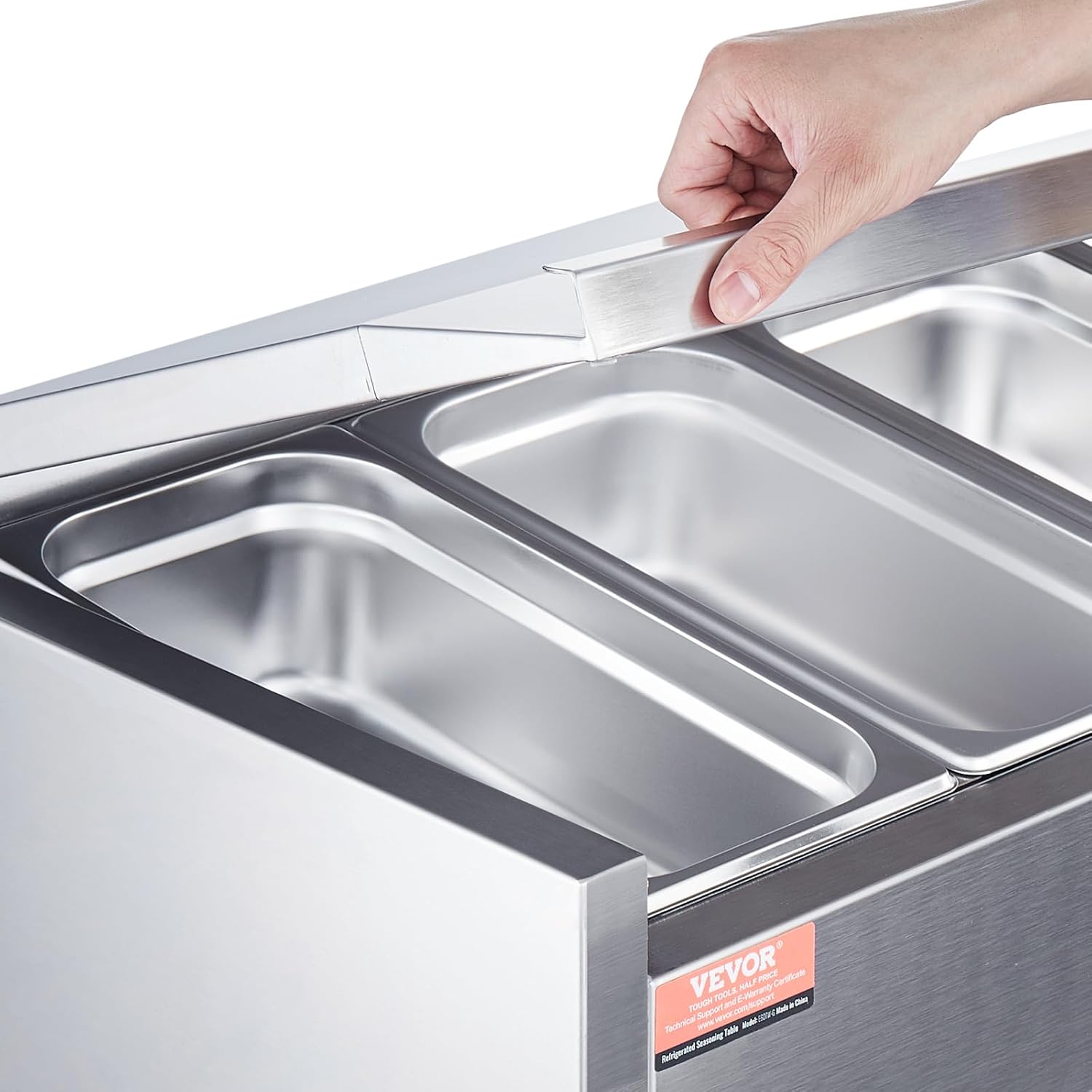 Refrigerated Condiment Prep Station, 135 W Countertop Refrigerated Condiment Station, with 2 1/3 Pans & 4 1/6 Pans, 304 Stainless Body and PC Lid, Sandwich Prep Table with Stainless Guard, ETL