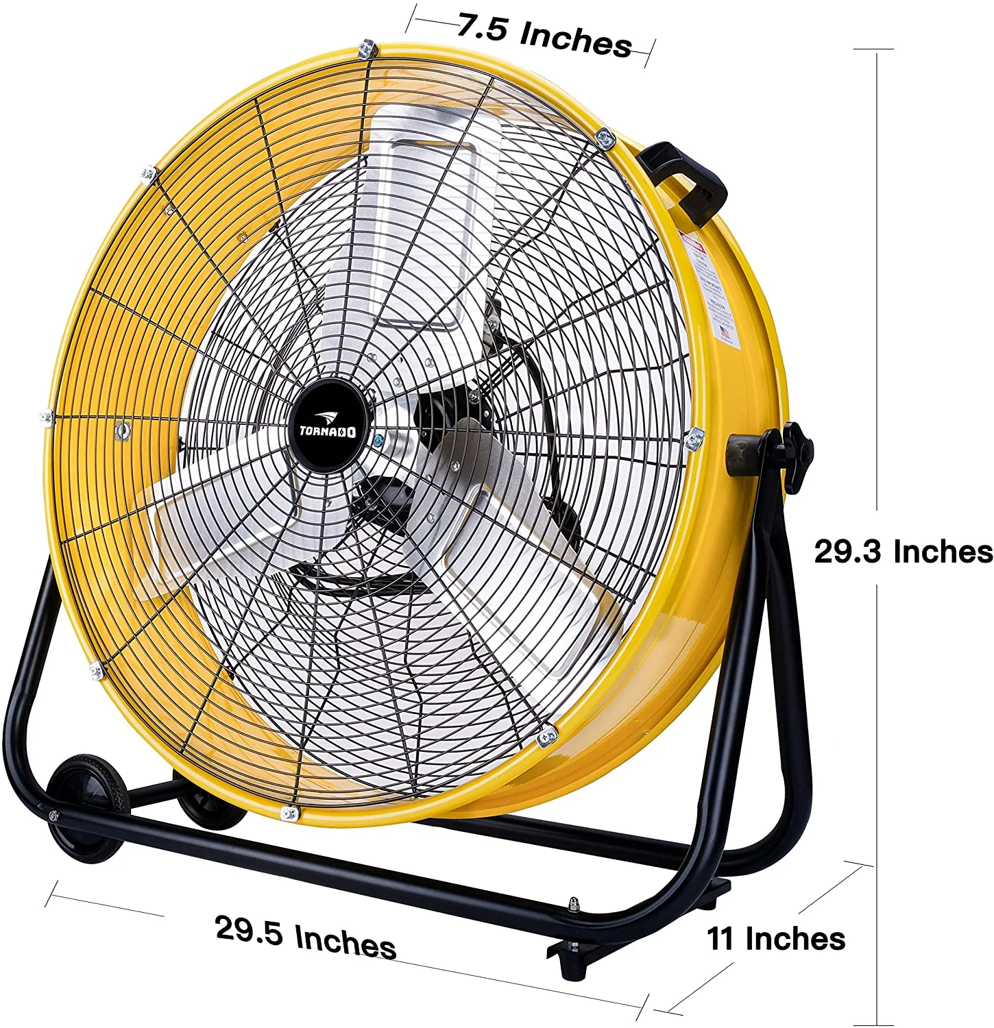 2025 Tornado 24 Inch Grade UL Listed High Velocity Movement Heavy Duty Drum 3 Speed Air Circulator Fan 7800 CFM-Industrial, Commercial, Residential, and Greenhouse Use, Yellow
