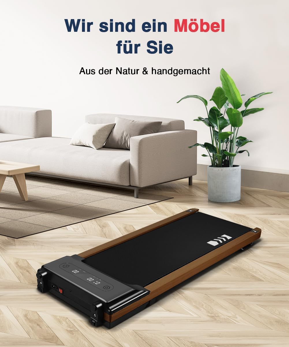 Redliro Walking Pad, Holz Laufband für Zuhause mit Fernbedienung, Kompaktes und leises Laufband Schreibtisch für Zuhause/Büro keine Installation 1-6km/h