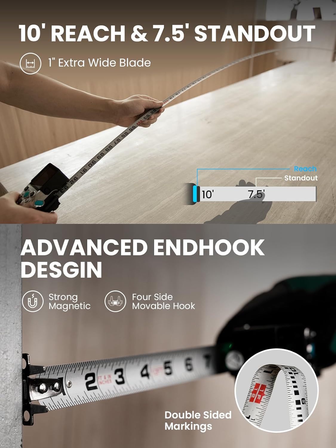 XTAPE1 Digital Tape Measure, Professional 330Ft Laser Measuring Tool & 12Ft Measuring Tape with Green Laser Extension, Instant Digital Readout, P2P, App Sync, Replaceable Blades Module