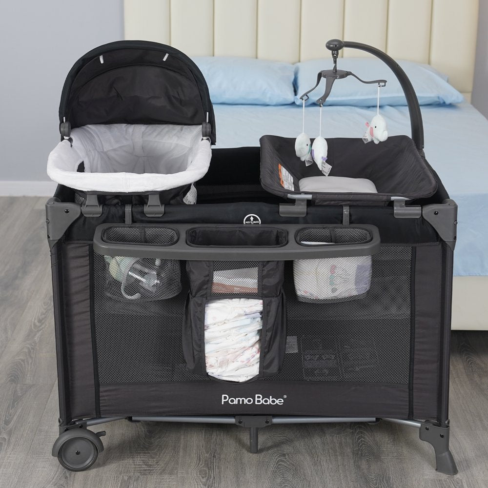 Pamo Babe Unisex Nursery Center Playard with Bassinet & Changing Table