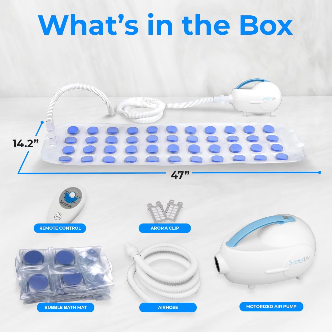 SereneLife Bubble Bath Mat, Non-Slip Bathtub Mat with Remote Control