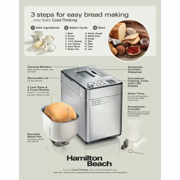 29888 Stainless Steel 2 lbs. Bread Maker with Fruit and Nut Dispenser