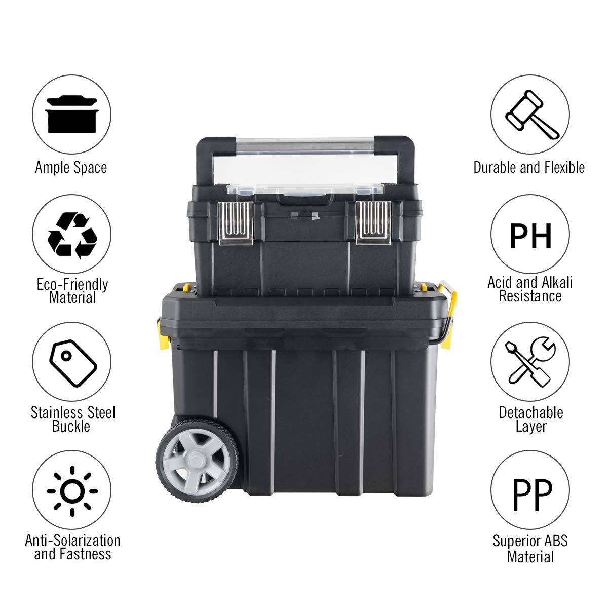 2025 2-in-1 Tool Box Portable Rolling Toolbox Storage Solution Multi-Purpose Plastic Organizer Set