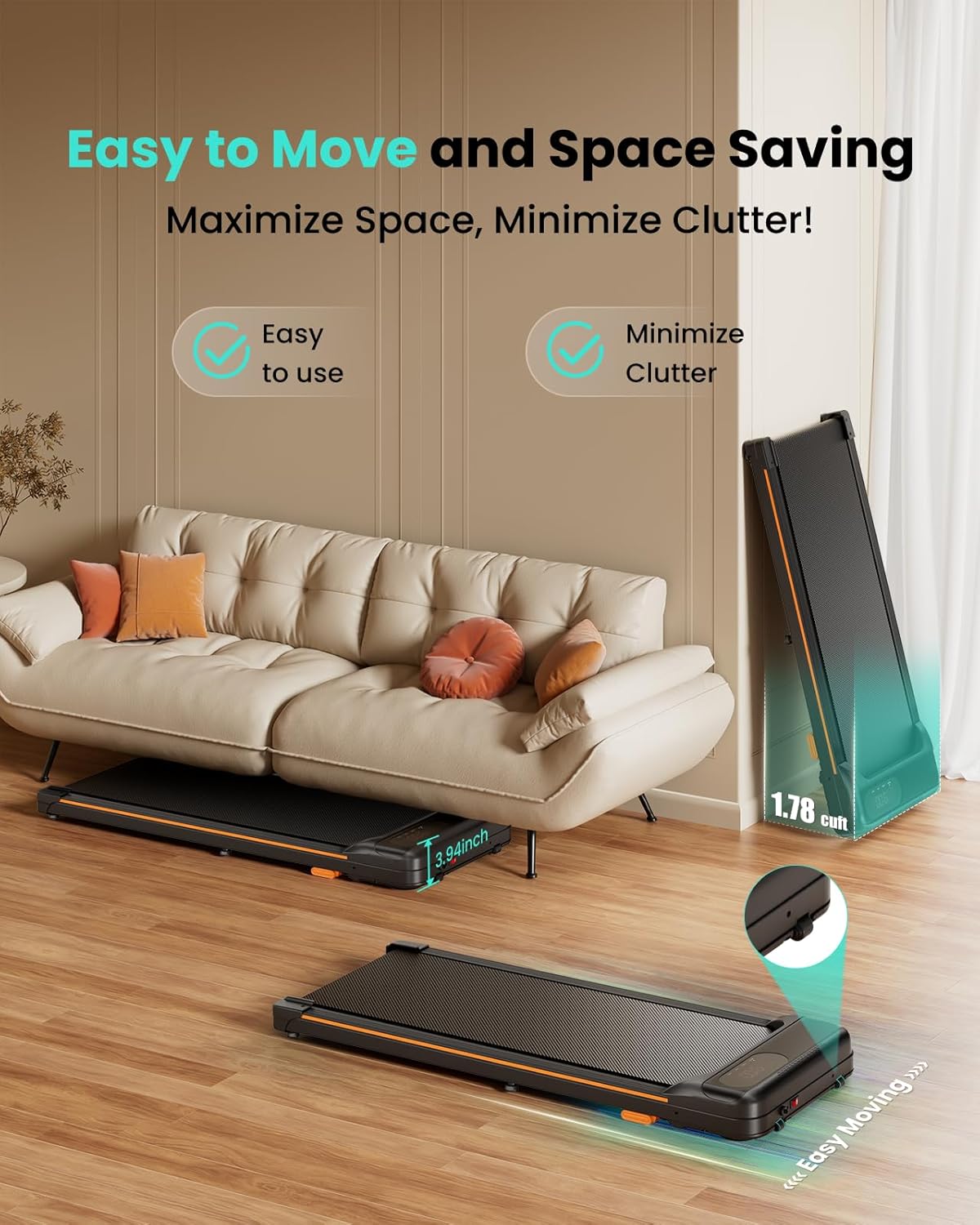 Walking Pad, Under Desk Treadmill with Incline for Home Office 2.5HP Portable Walking Treadmill with 280 Lbs Weight Capacity Walking Machine, Remote Control, LED Display