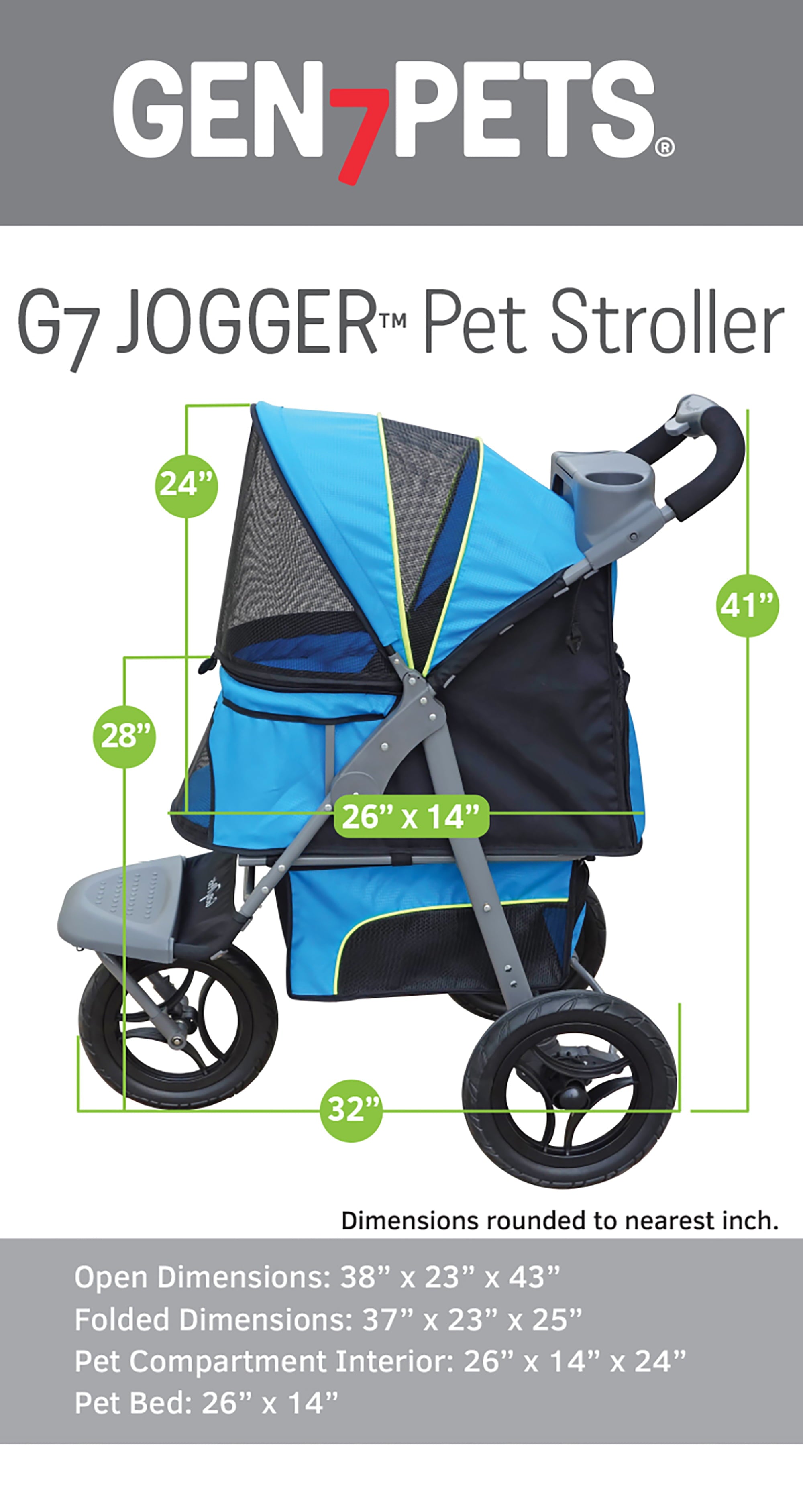2025 Jogger Dog Stroller, Trailblazer Blue, 38