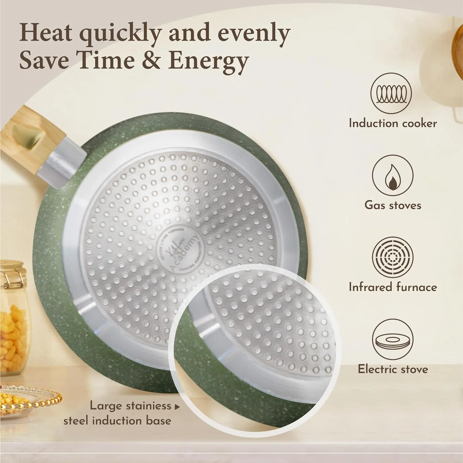 2025 2025 Kitchen Academy Induction Cookware Sets - 12 Piece Green Cooking Pan Set, Granite Nonstick Pots and Pans Set