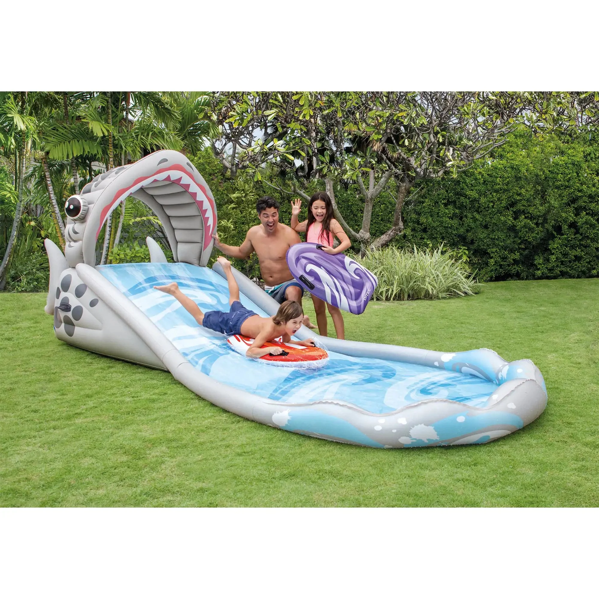 Inflatable Backyard Water Slide with Surf Riders & Electric Air Pump