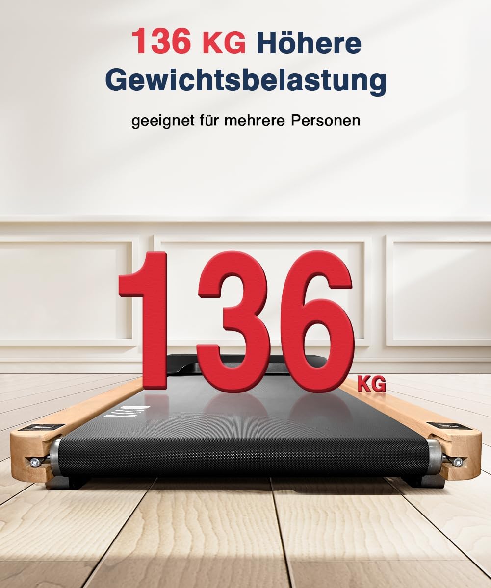 Redliro Walking Pad, Holz Laufband für Zuhause mit Fernbedienung, Kompaktes und leises Laufband Schreibtisch für Zuhause/Büro keine Installation 1-6km/h