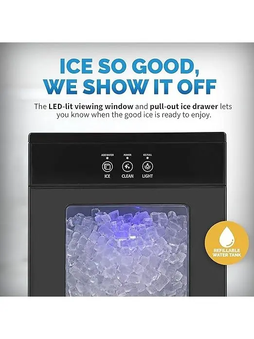 Nugget Countertop Ice Maker with Self-Cleaning Function, Refillable Water Tank, Perfect for Kitchens, Offices, Home Coffee Bars, and More