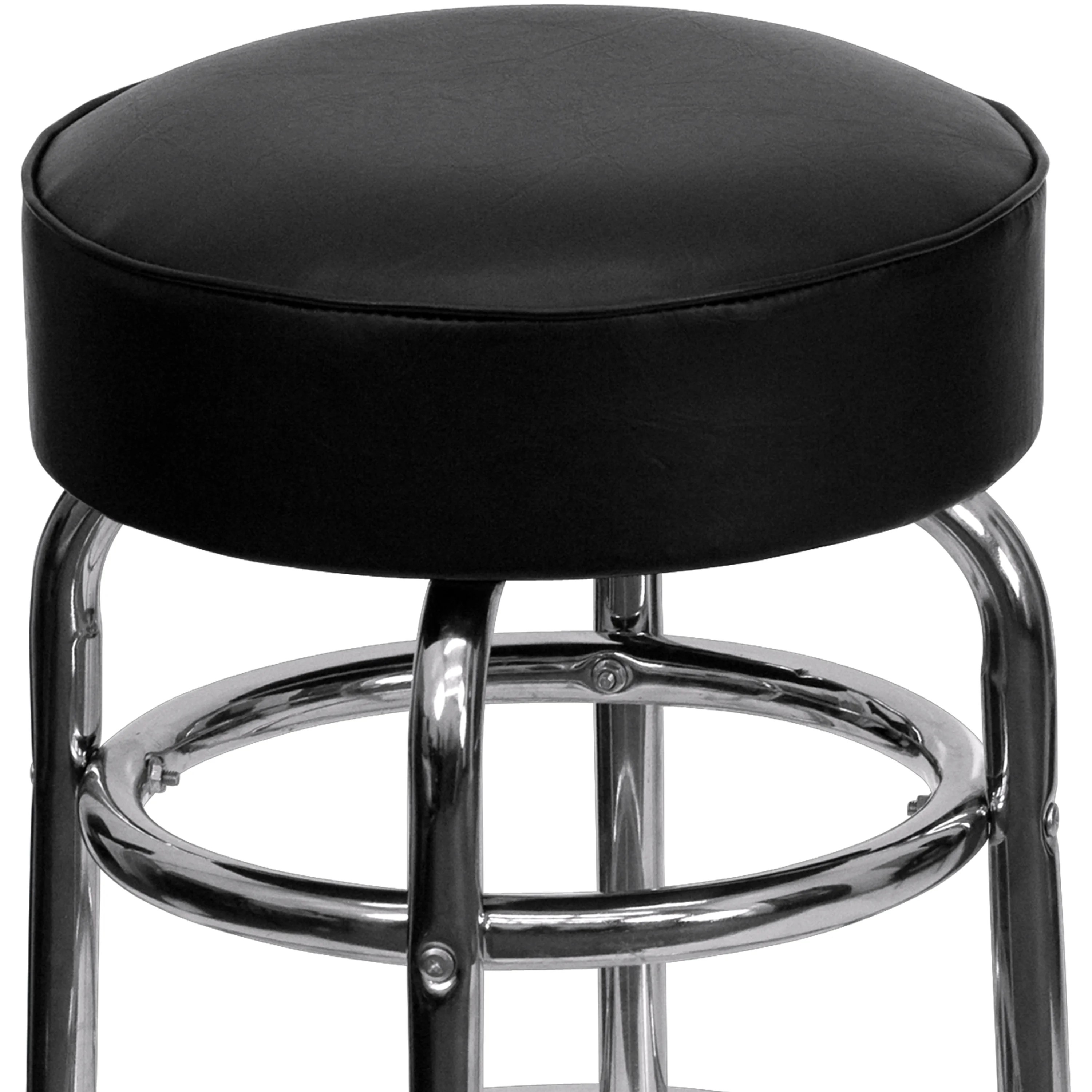 Flash Furniture Bruno Double Ring Chrome Barstool with Black Seat