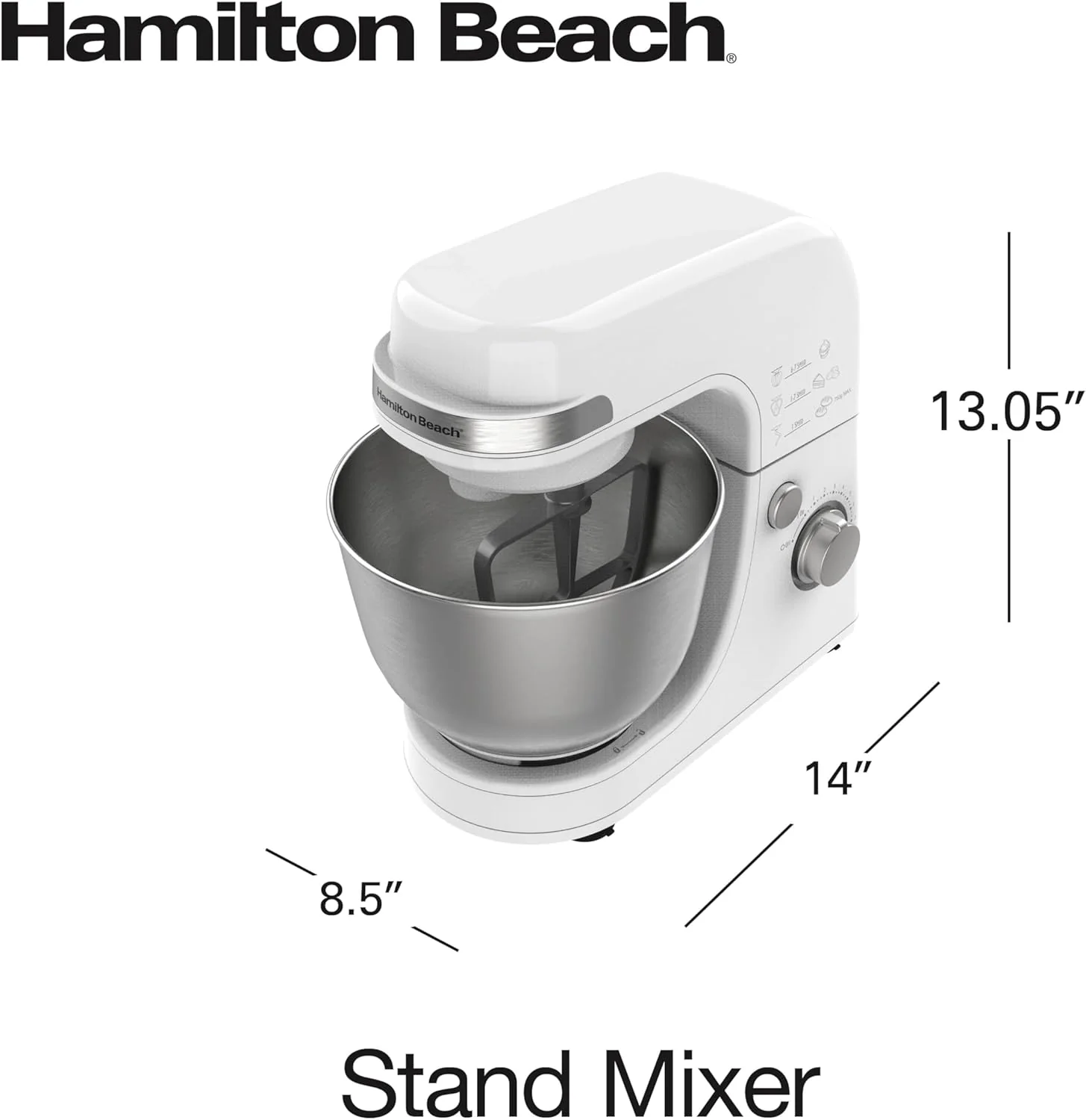 Hamilton Beach Electric Stand Mixer, 4 Quarts, Dough Hook, Flat Beater Attachments, Splash Guard 7 Speeds with Whisk, Black