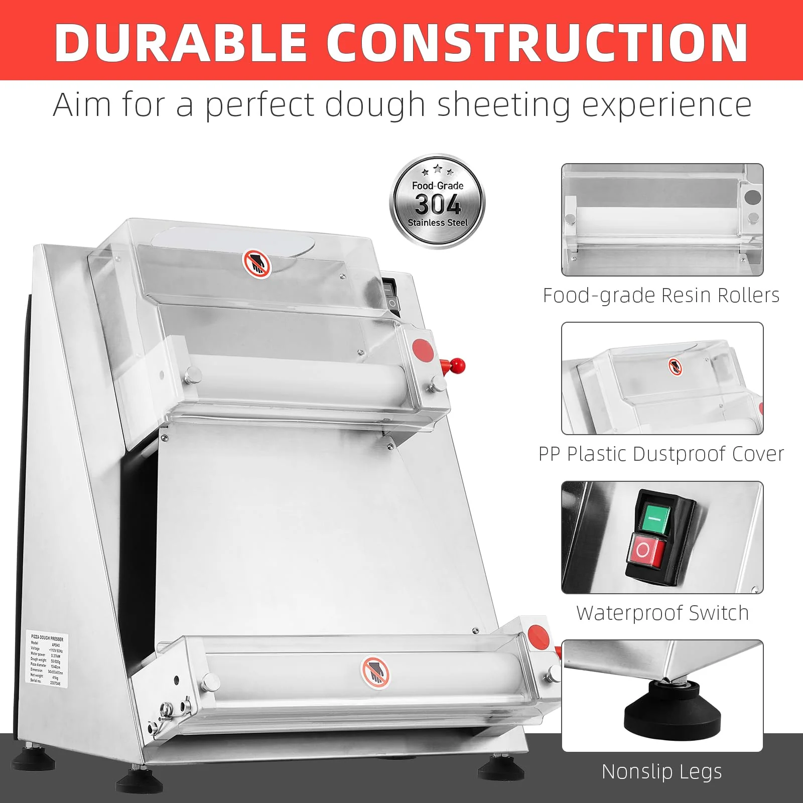 Garvee Commercial Pizza Dough Roller Sheeter, Max 16