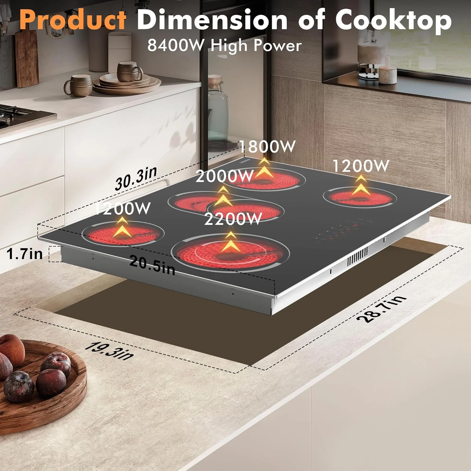 Electric Cooktop 30 Inch - 5 Burners Built-in Ceramic Cooktop, 30