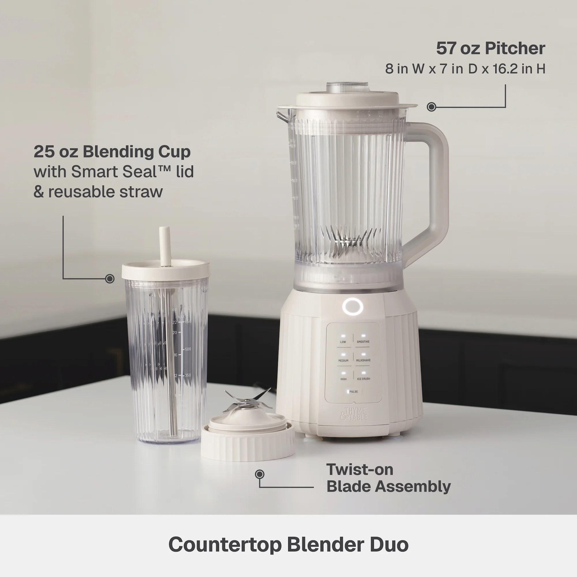 Thyme & Table Countertop Blender Duo, Sand White