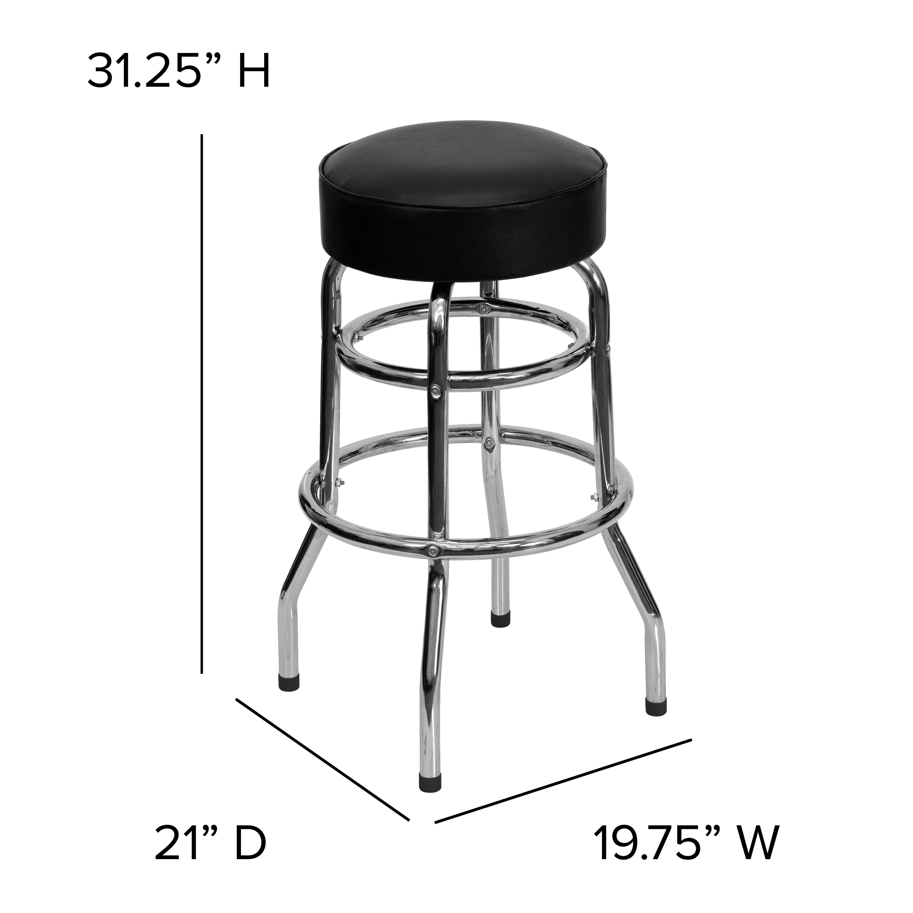 Flash Furniture Bruno Double Ring Chrome Barstool with Black Seat