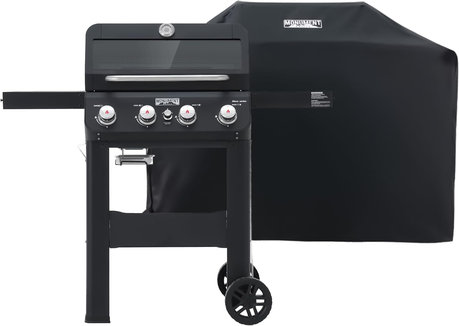 Grills 4-Burner Liquid Propane Gas Grill, Silver Stainless Steel Grill Outdoor Patio Garden Barbecue Grill with Clearview® Lid and One Foldable Shelf, Mesa400MF