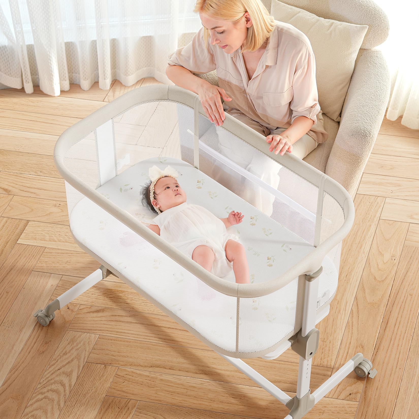Fodoss Baby Bassinets Bedside Sleeper with Wheels