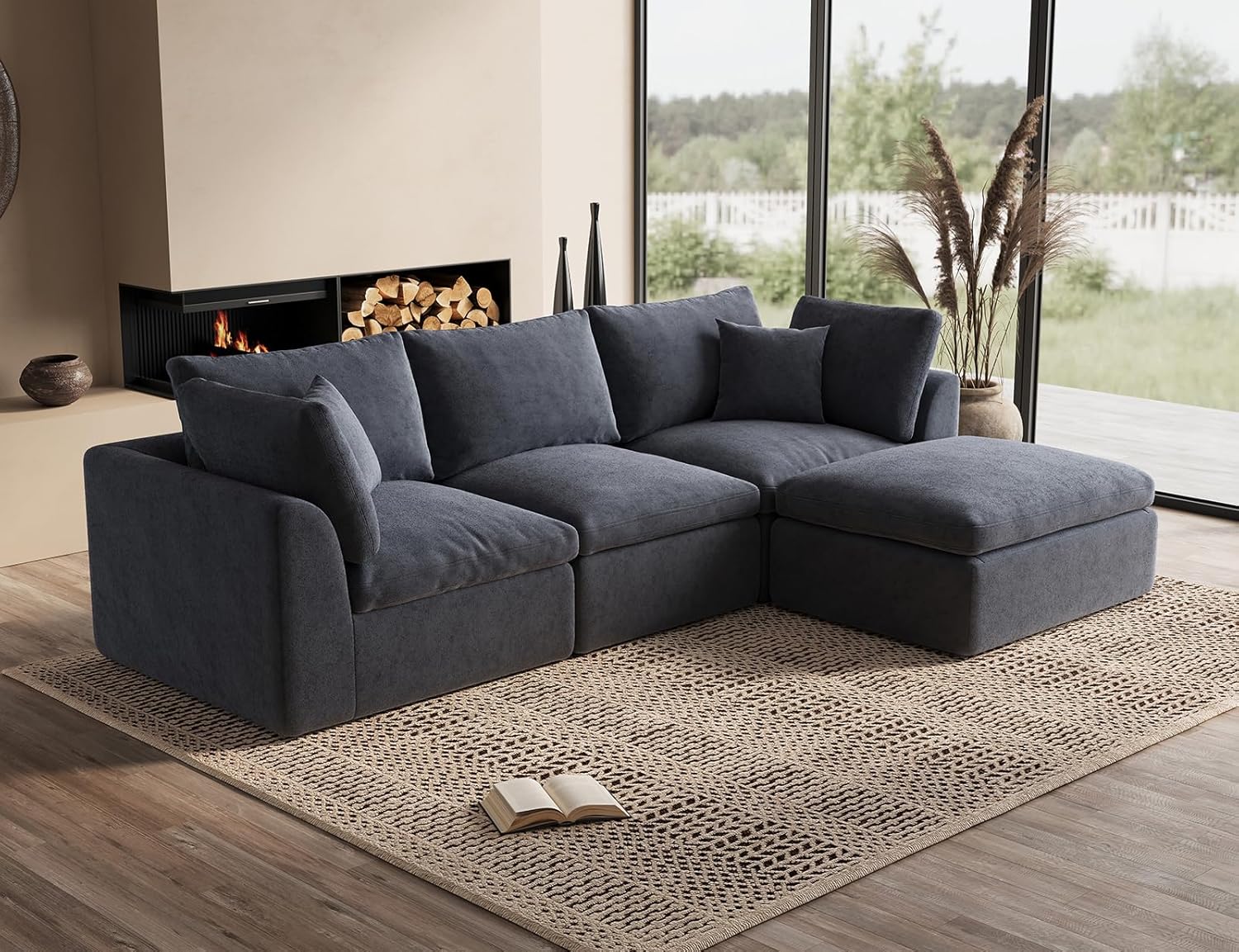 Cloud Sectional Couches for Living Room Convertible L-Shape Couch with Ottoman