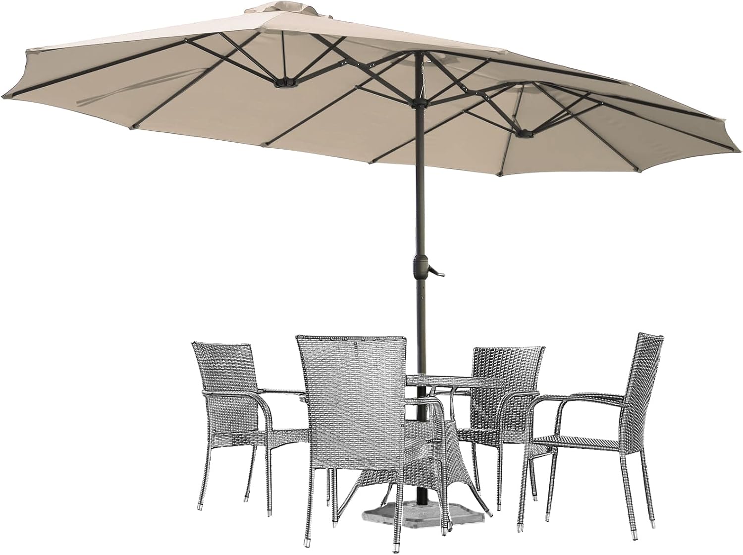 15ft Patio Umbrella with Solar Lights, Large Double Umbrella Outdoor, Rectangle 180''x106'' Umbrellas with 156 PCS LED Lights and Crank Handle for Backyard Deck Pool Shade in Black(1.9