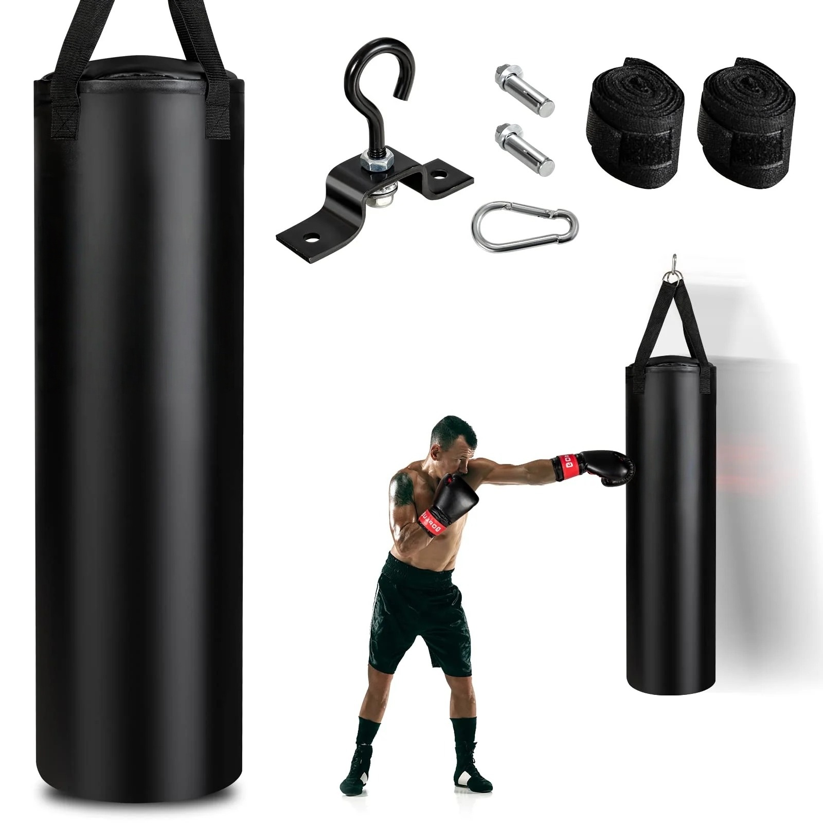 2025 Punching Bag for Adults, 63LBS Filled Hanging Boxing Bag Set with 12OZ Boxing Gloves & 95