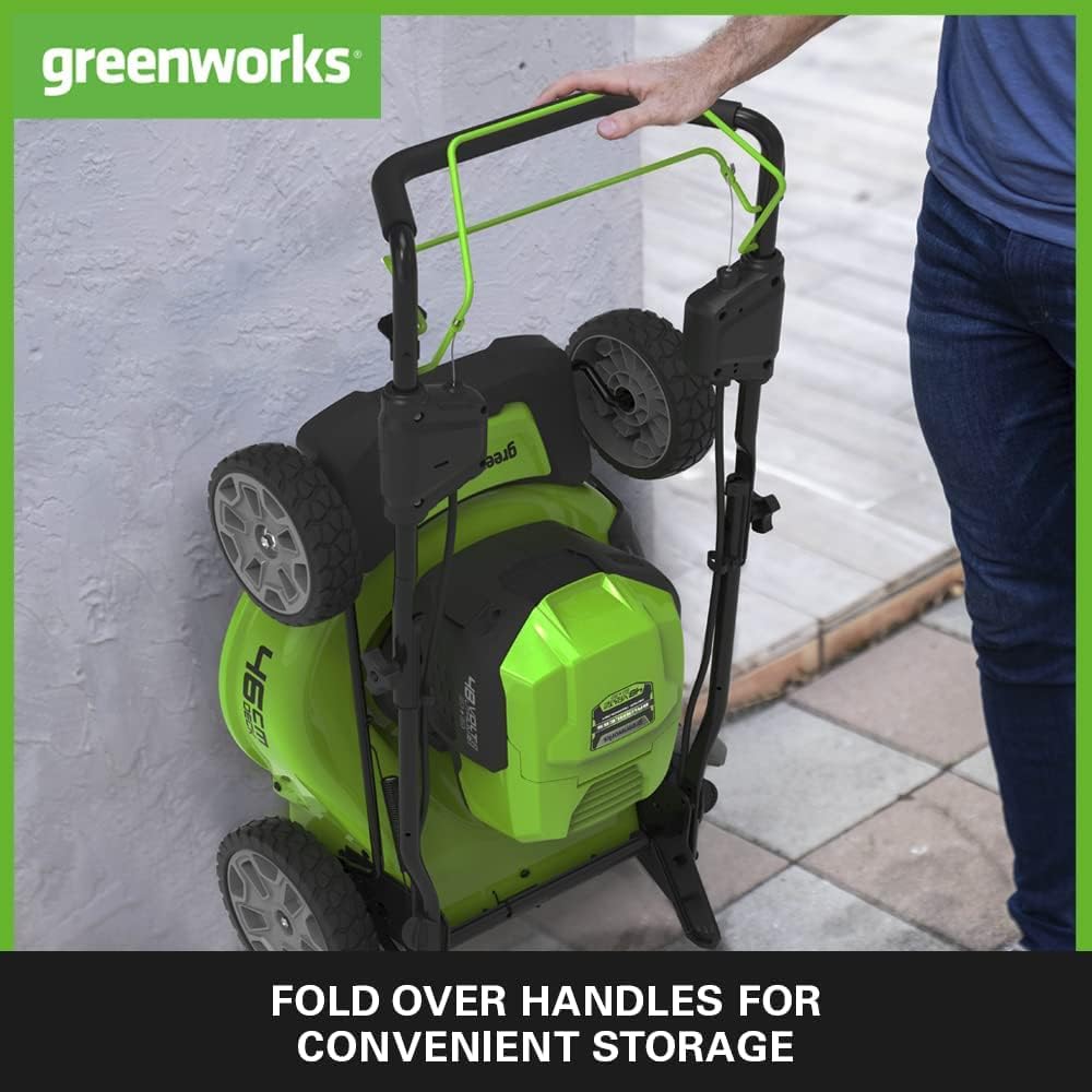 Greenworks 48V (2x24V) Selbstfahrender Akku Rasenmher für groe Flchen bis zu 480m, 46cm Schnittbreite, 55L Sack PLUS zwei 4Ah-Akkus und Doppelladegert GD24X2LM46SPK4X