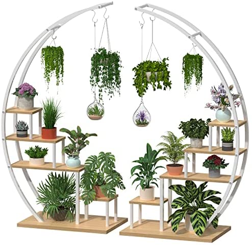 2025 Metal Plant Stand Creative Half Moon Shape Ladder Flower Pot Stand Rack(2 Pack)